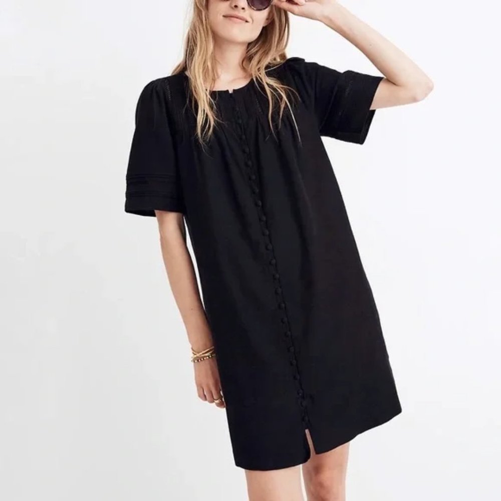 GUC Madewell Black Pleated Button Front Shift Dress Cotton, Size Small